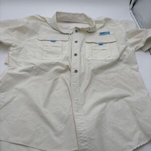 Tuna Fishing Shirt Mens Large Ivory Salt Water Button Down Nylon‎ Polyester